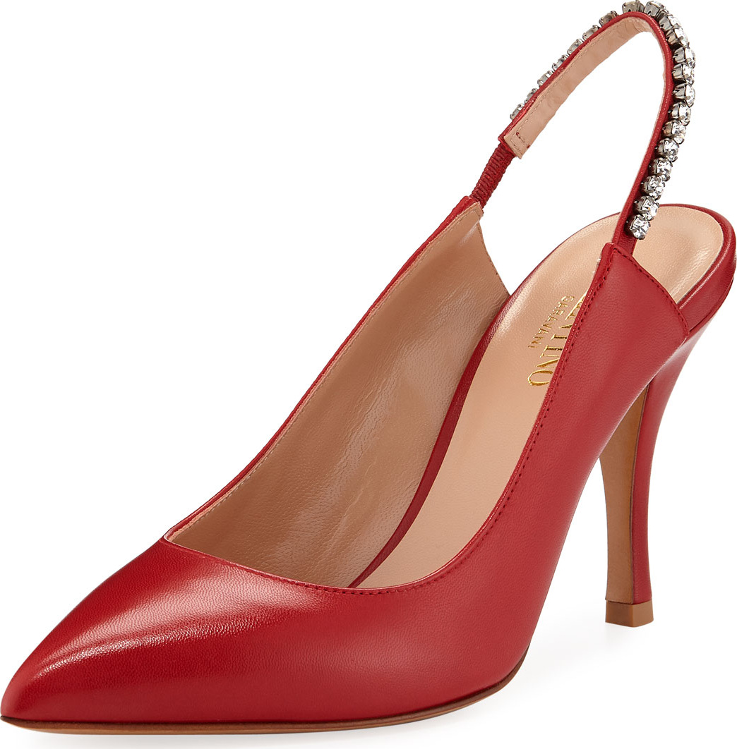 Valentino Shiny Jeweled Slingback Pumps