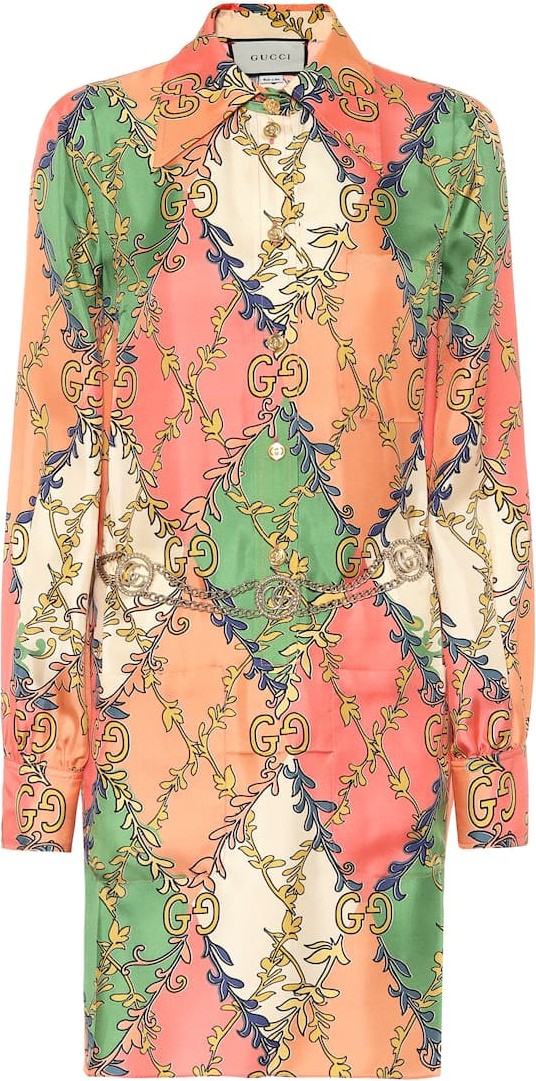 Gucci Printed silk-twill shirt dress