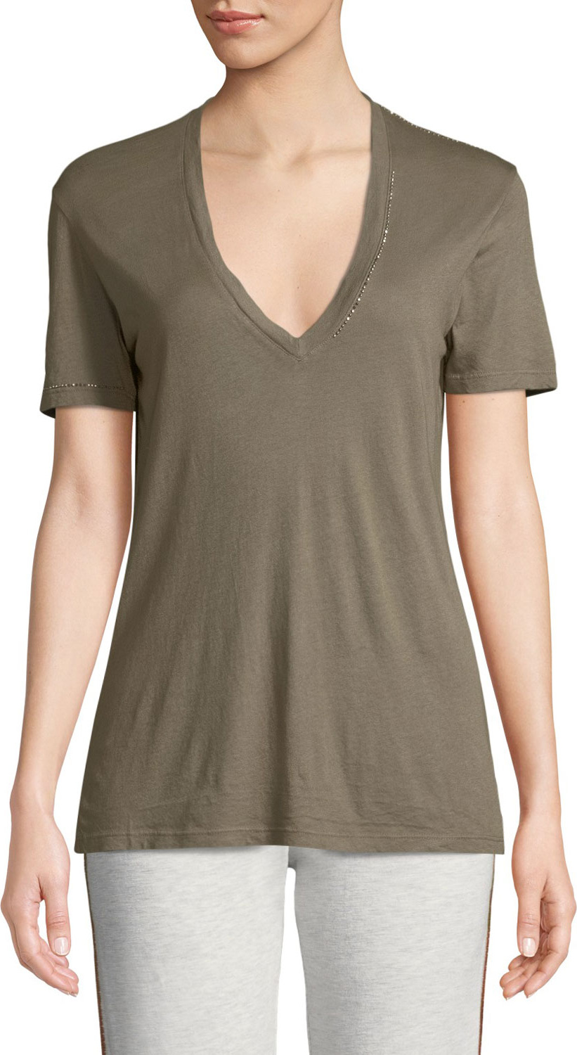 MONROW Studded V-Neck Cotton Tee