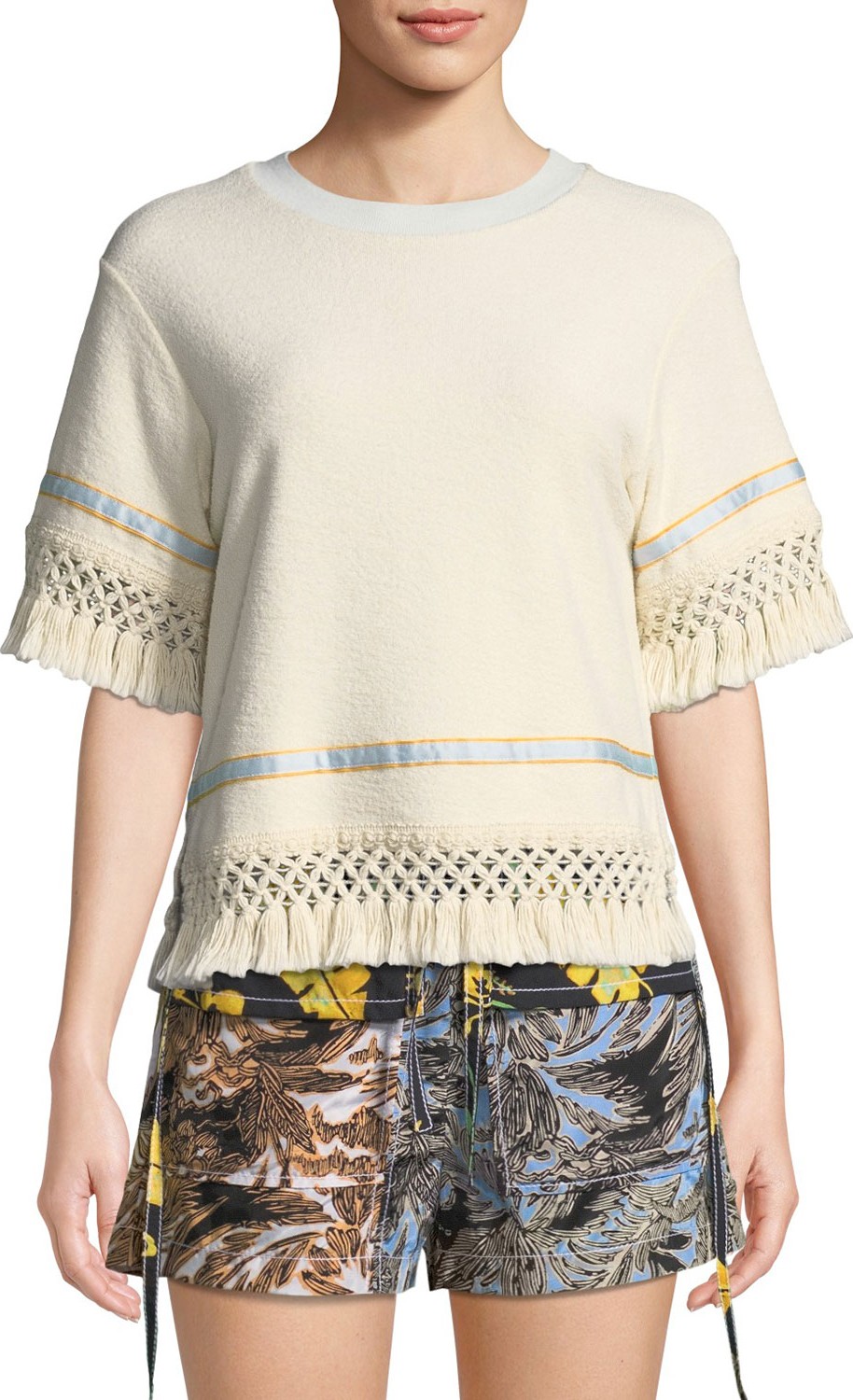 3.1 Phillip Lim Short-Sleeve Cotton Fringe Top