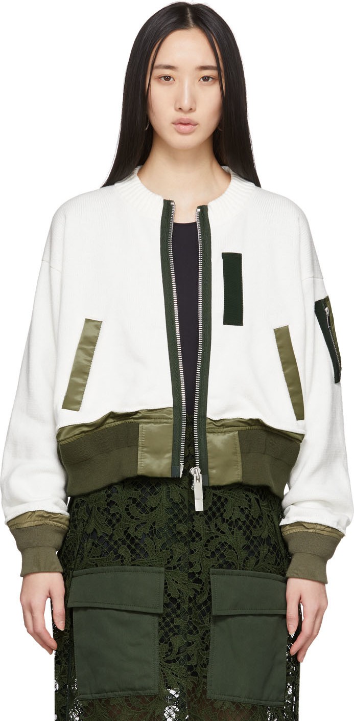 Sacai Off-White Knit Combo Bomber Jacket