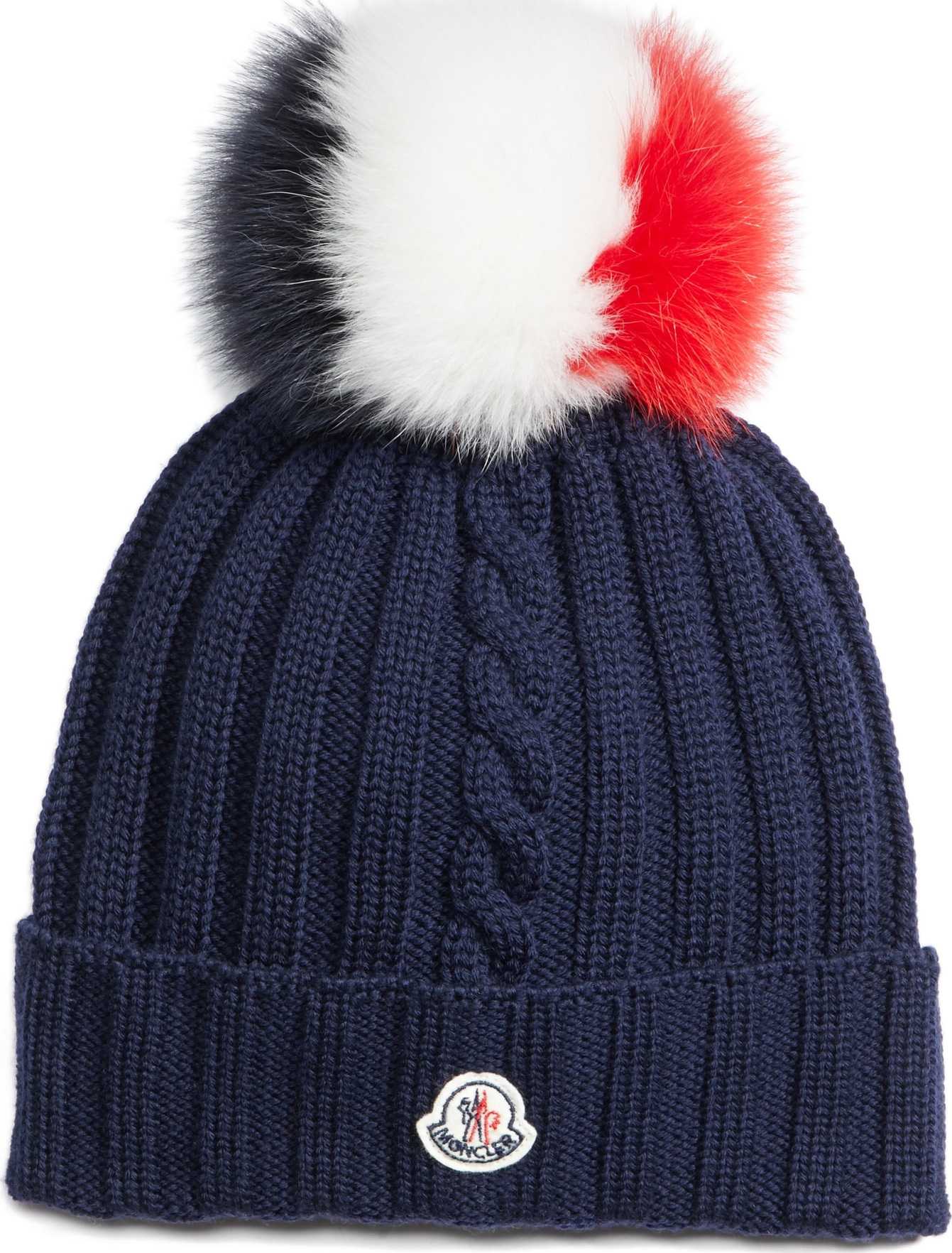 Moncler Genuine Fox Fur Pom Wool Hat