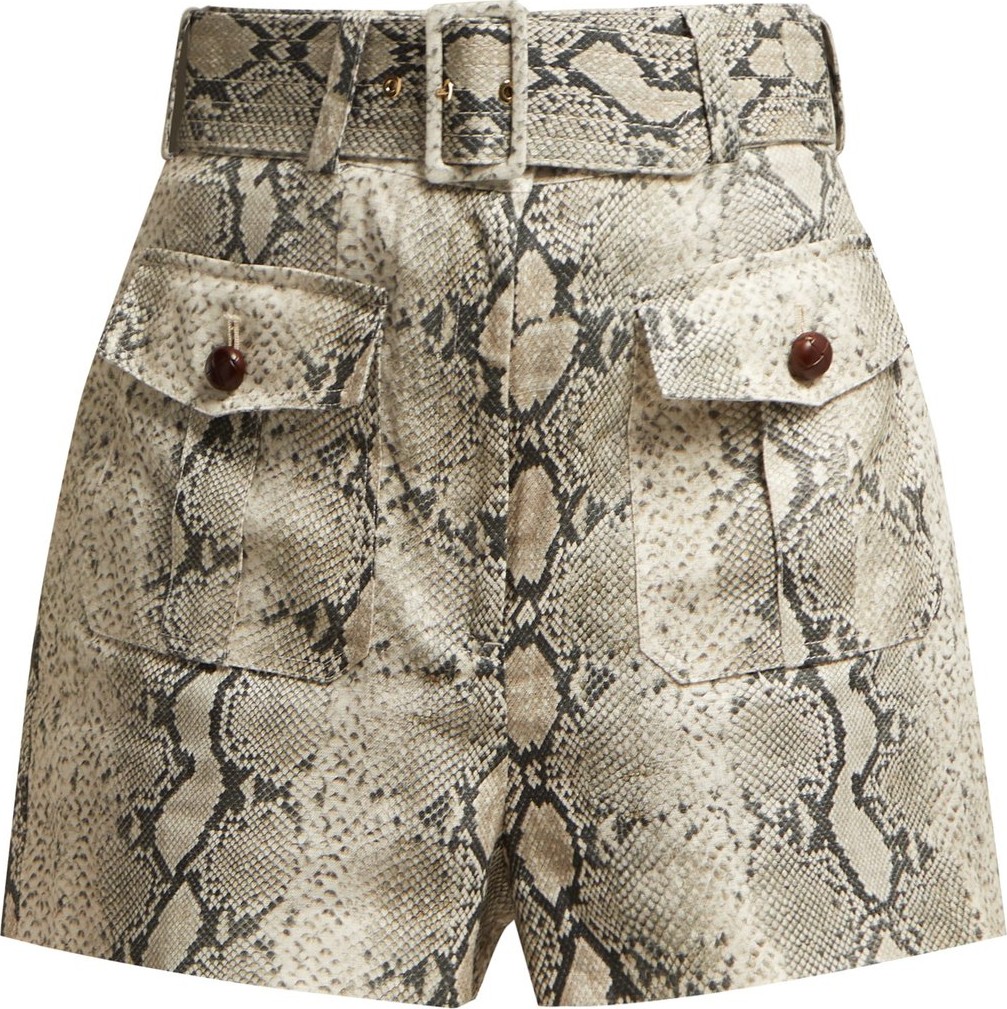Zimmermann Corsage snake-print linen shorts