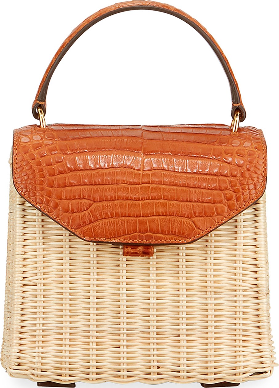Nancy Gonzalez Lily Mini Crocodile & Wicker Top-Handle Bag