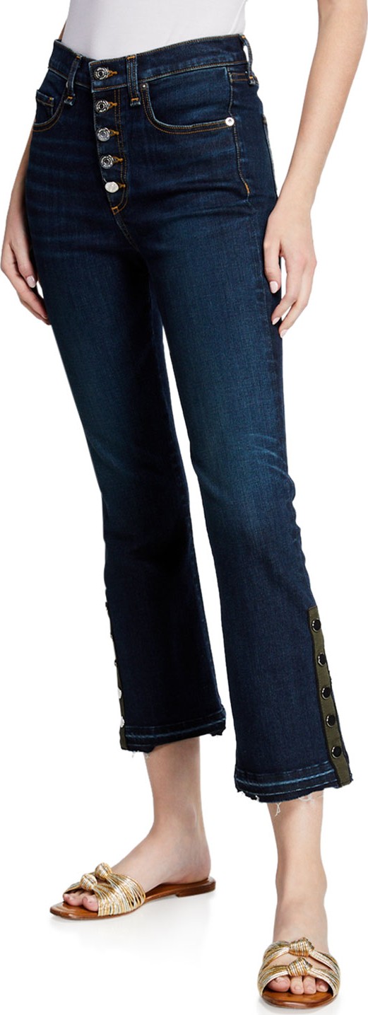 Veronica Beard Carolyn Cropped Boot-Cut Jeans with Snap Hem