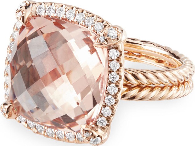 David Yurman Chatelaine 18k Rose Gold 14mm Morganite Ring, Size 6