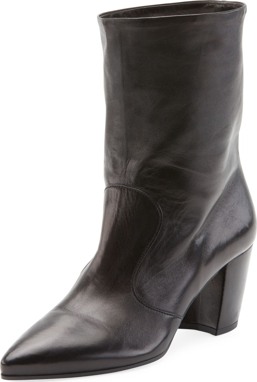 Prada Western Leather Pointed Booties, Nero