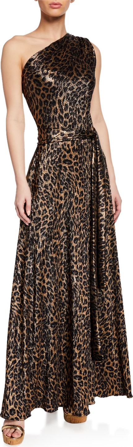 Melissa Odabash Leopard-Print Metallic One-Shoulder Maxi Dress