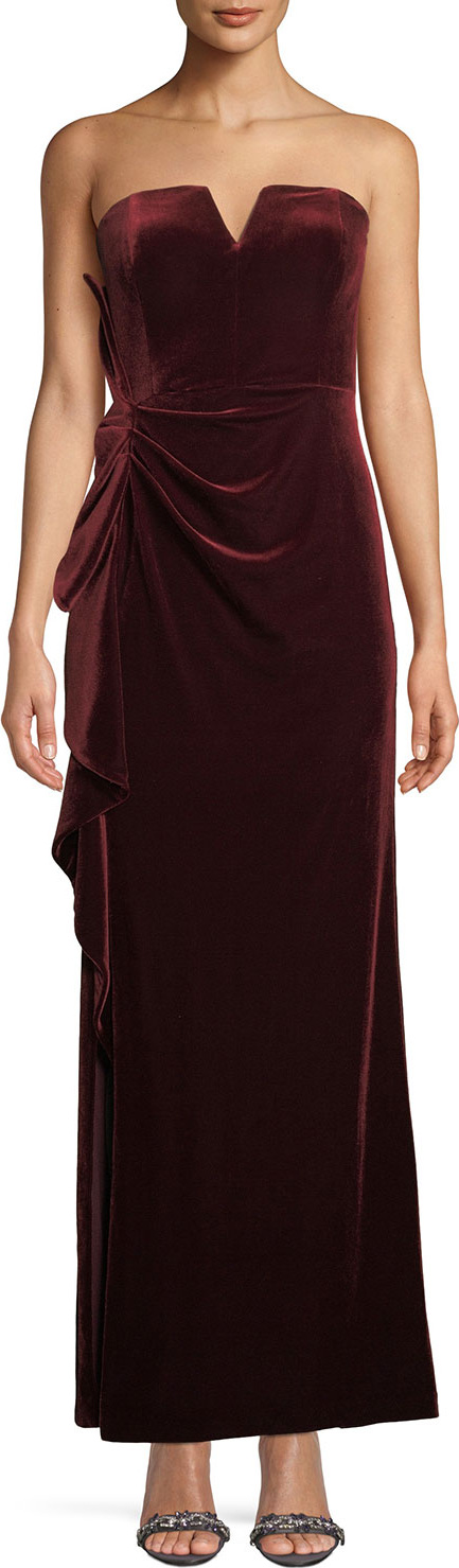Aidan Mattox Strapless Ruched Velvet Formal Gown Dress