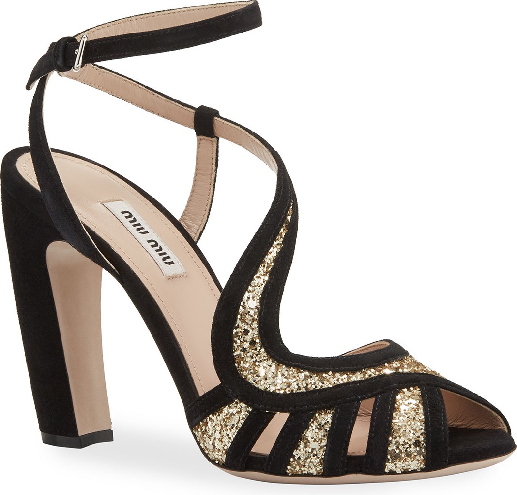 Miu Miu Glitter and Suede Sandals
