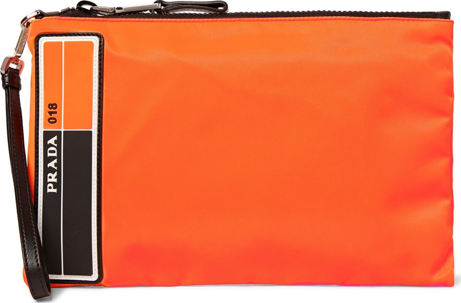 Prada Logo-Appliquéd Leather-Trimmed Nylon Pouch