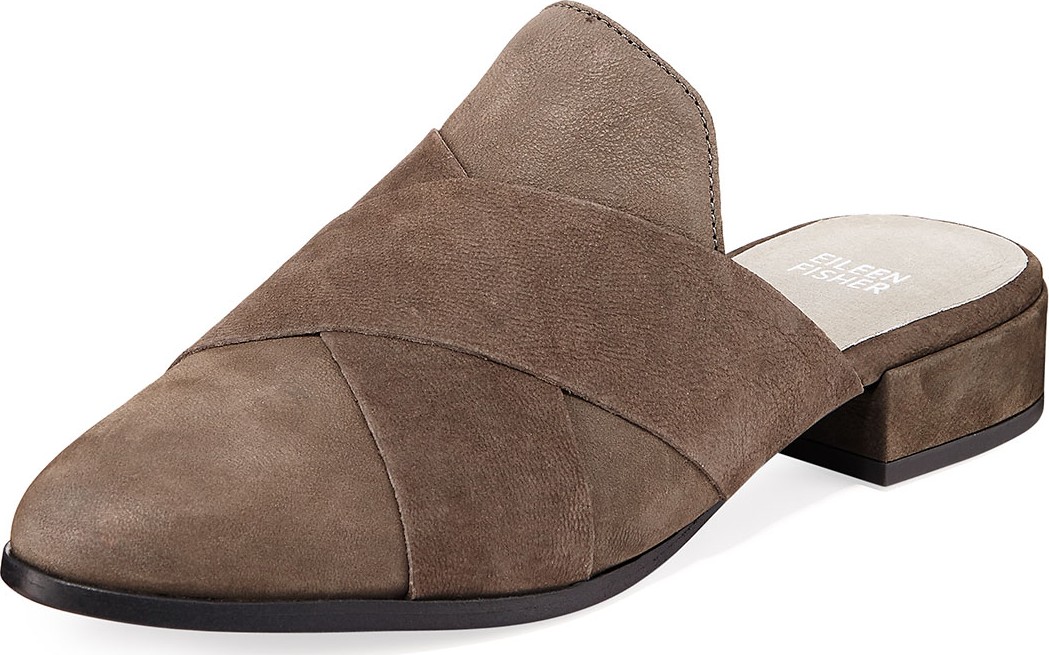 Eileen Fisher Bauer Crisscross Flat Leather Mules