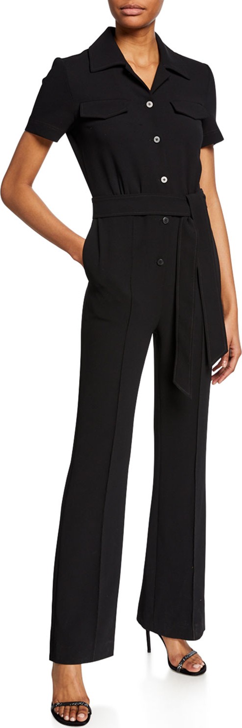 DIANE von FURSTENBERG Daisy Button-Front Short-Sleeve Jumpsuit with Belt