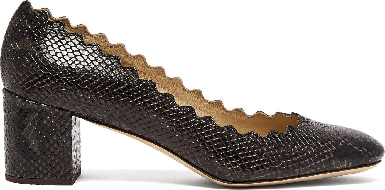 Chloe Lauren scallop-edge python-effect leather pumps