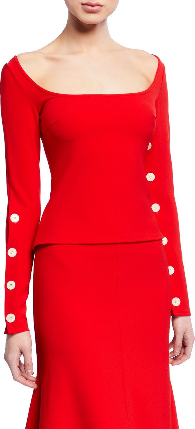 A.W.A.K.E Scoop-Neck Long Button-Sleeve Top