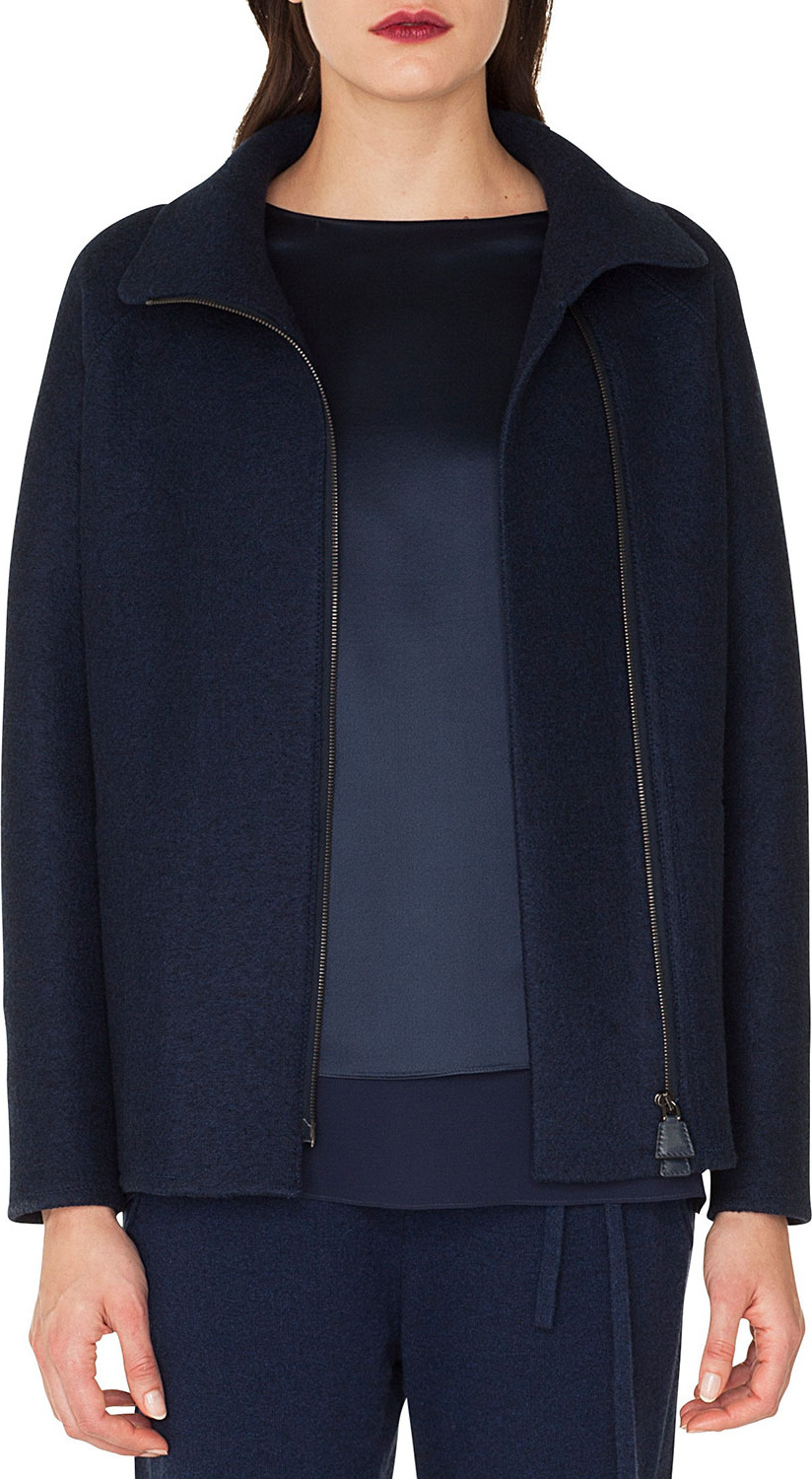 Akris Ray Zip-Front Raglan-Sleeve Cashmere Jersey Jacket