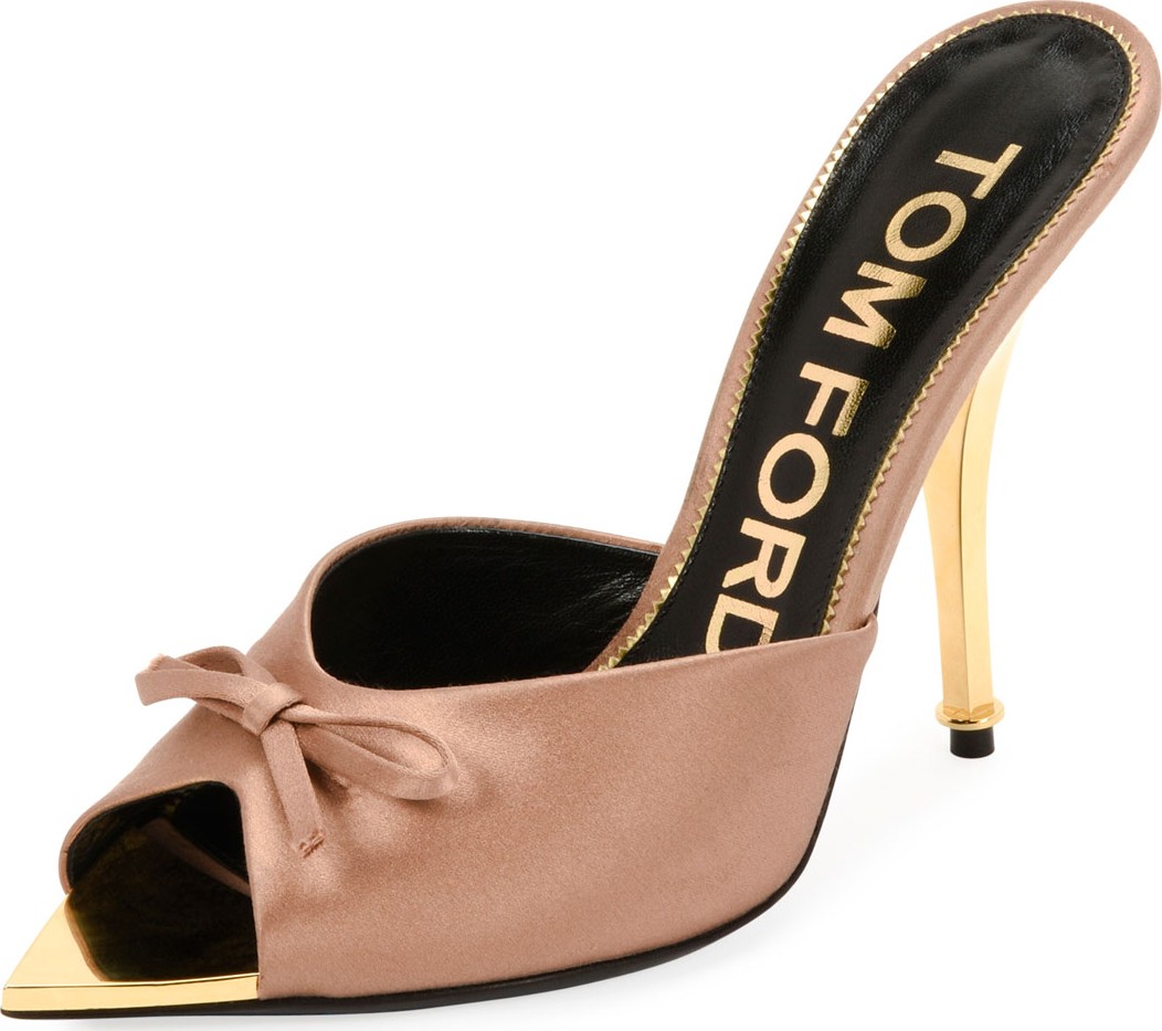 TOM FORD Metallic Peep-Toe Satin Mules