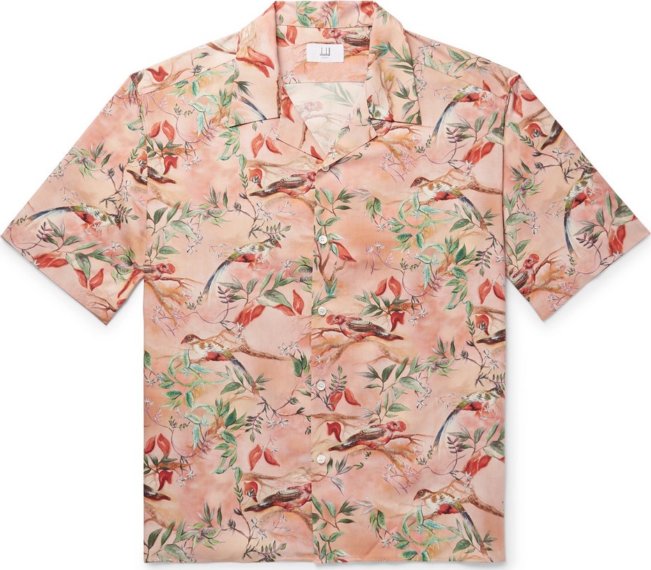 Dunhill Aquarium Camp-Collar Mulberry Silk Shirt
