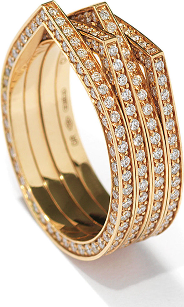 REPOSSI Antifer Four-Row Ring with Diamonds in 18K Gold
