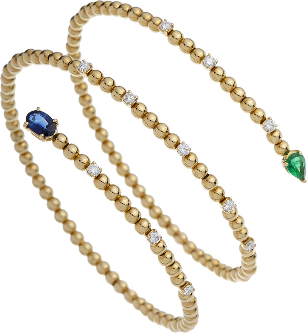 Istanboulli Gioielli Milano Taormina 18k Diamond, Sapphire & Emerald Coil Bracelet