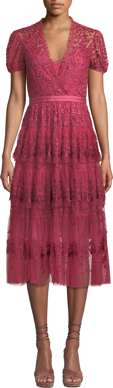Needle & Thread Layered Tulle Embroidered Midi Dress