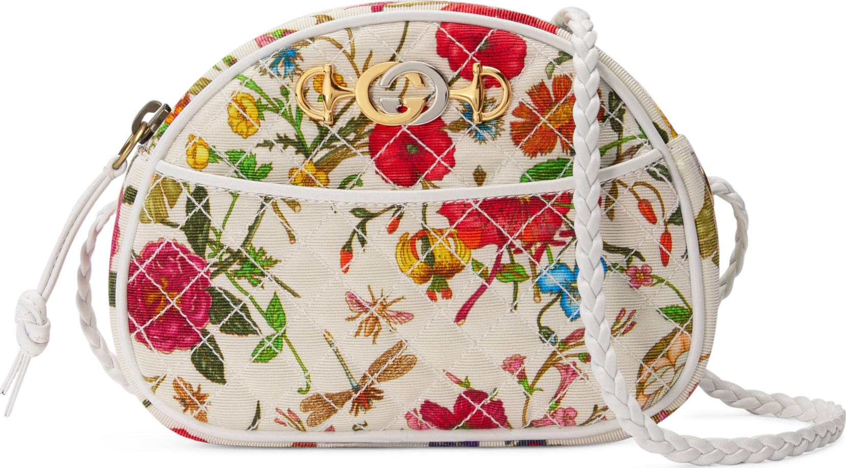 Gucci Quilted Flora Print Dome Crossbody Bag