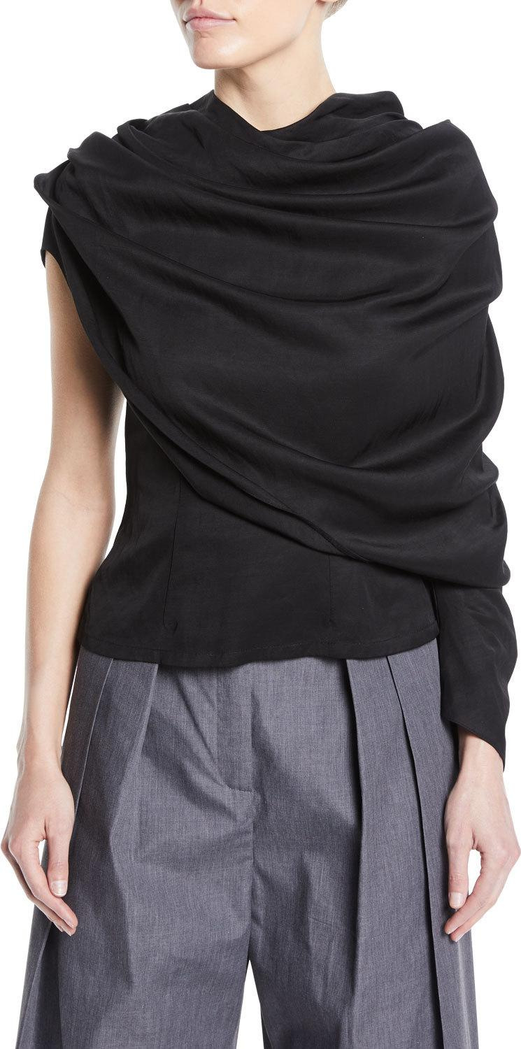 A.W.A.K.E One-Sleeve Draped Button-Back Blouse