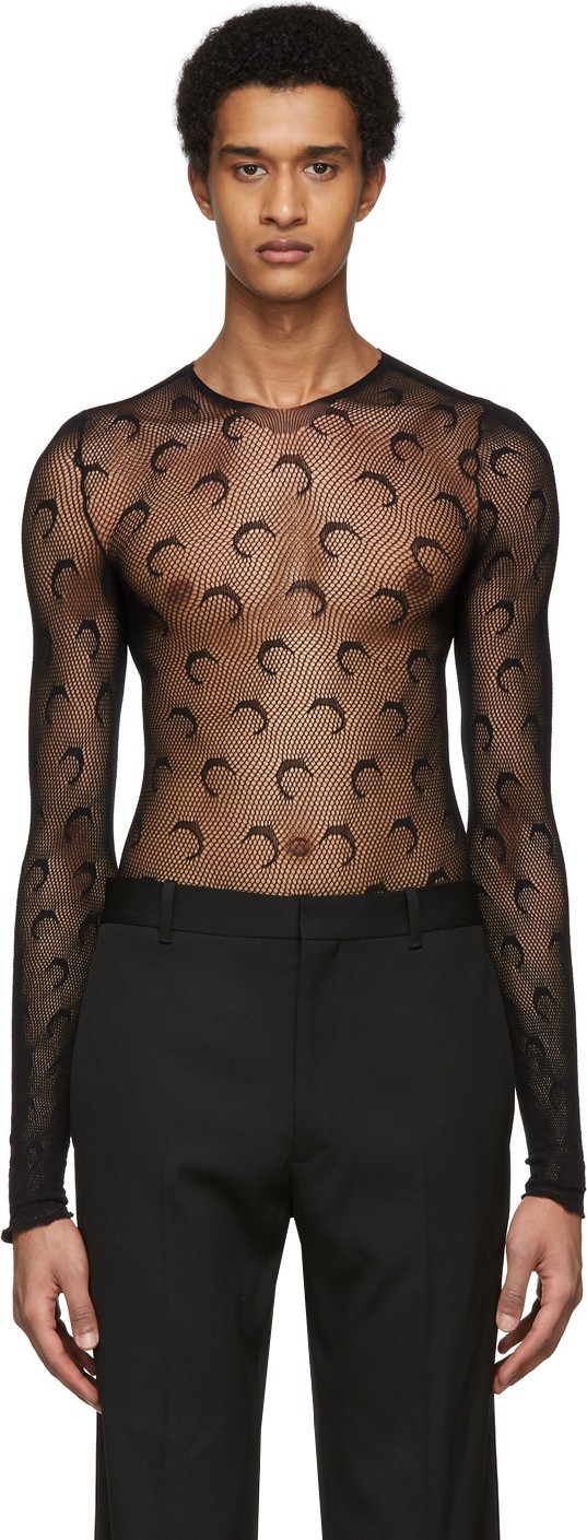 Marine Serre Black Jacquard Crochet Moon T-Shirt