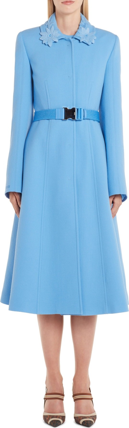 Fendi Wool Crepe Coat with Genuine Mink Fur Trim