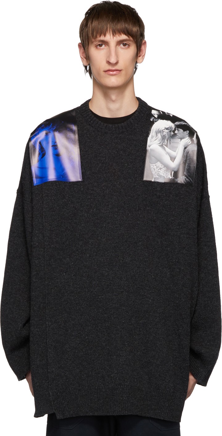 Raf Simons Grey Oversized Patches Sweater