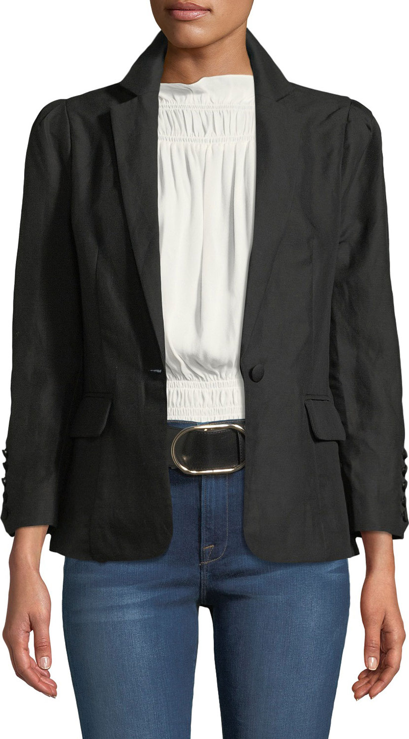 FRAME DENIM One-Button Pleated Linen Blazer