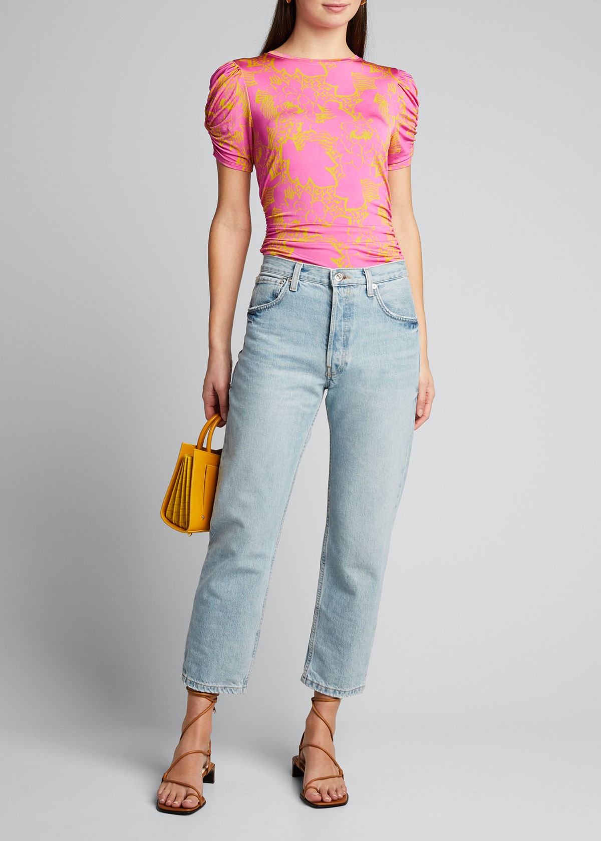 Tanya Taylor Chaia Ruched Printed Top