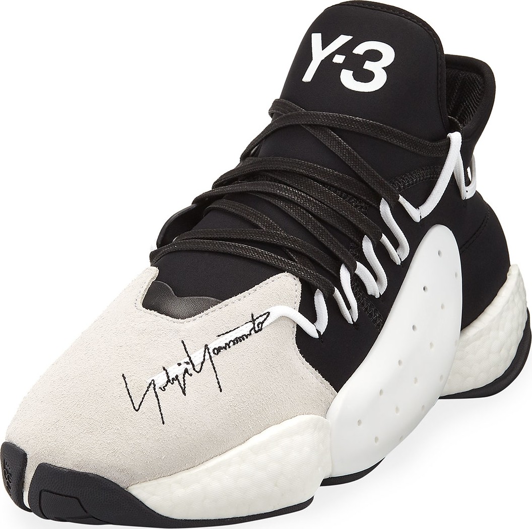Y-3 Men's BYW Leather/Textile Basketball Trainer Sneakers, White/Black