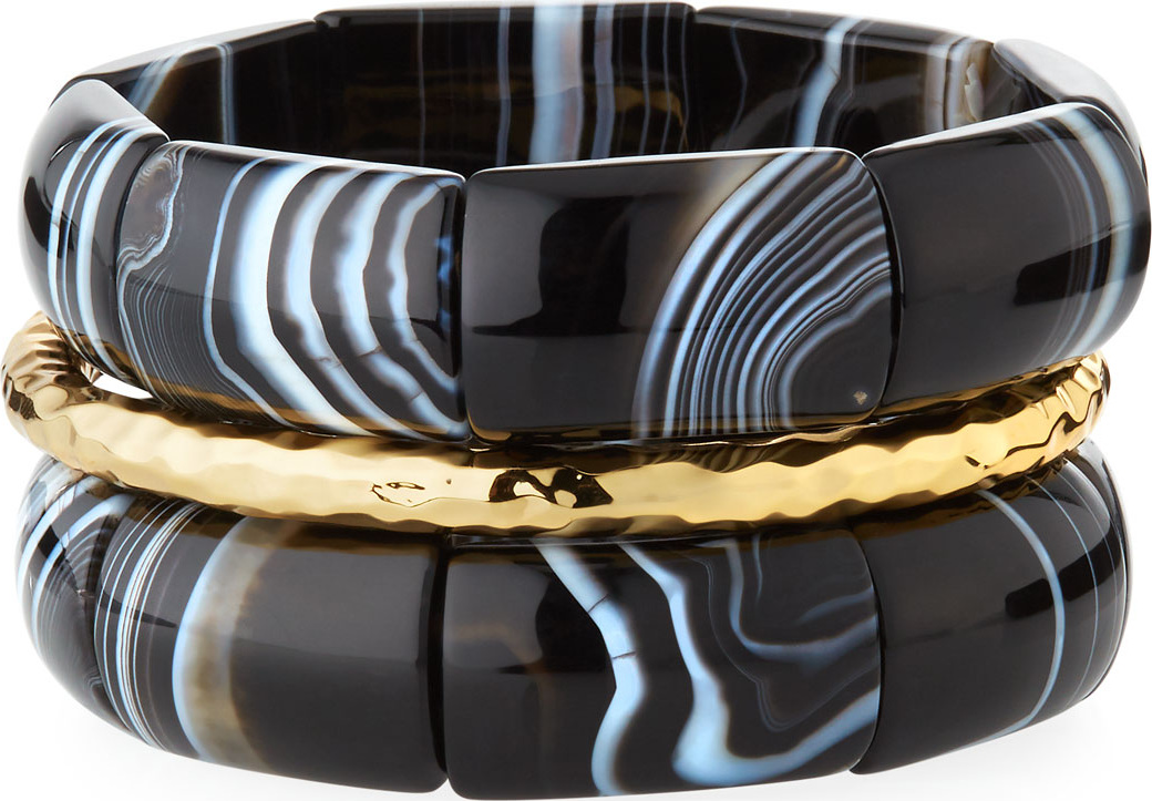 NEST Jewelry Agate & Golden Bracelets, Set of 3