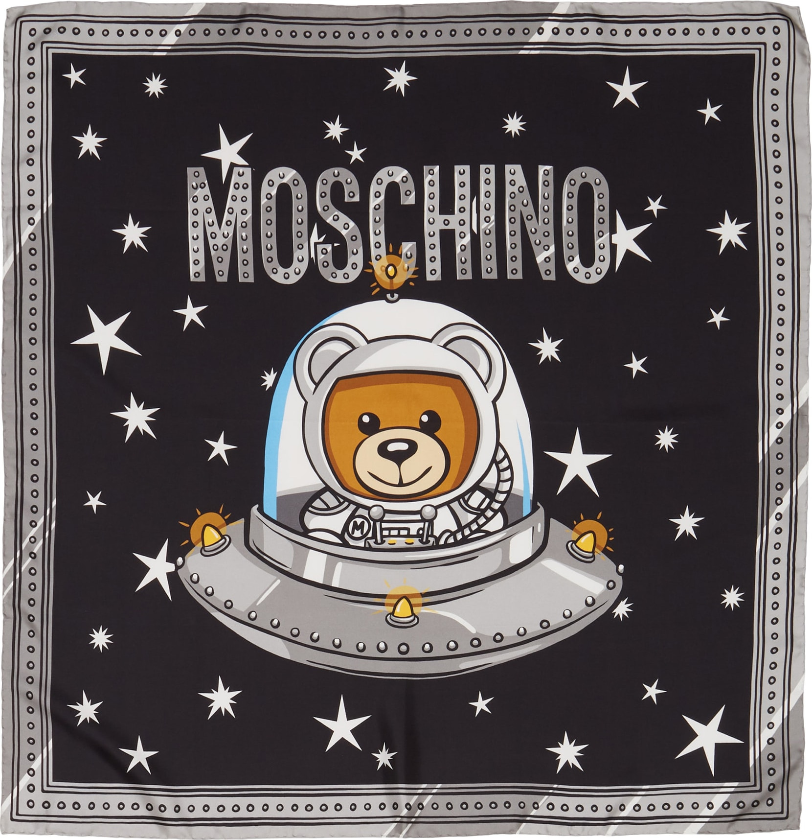 Moschino Spaceship Bear Silk Square Scarf