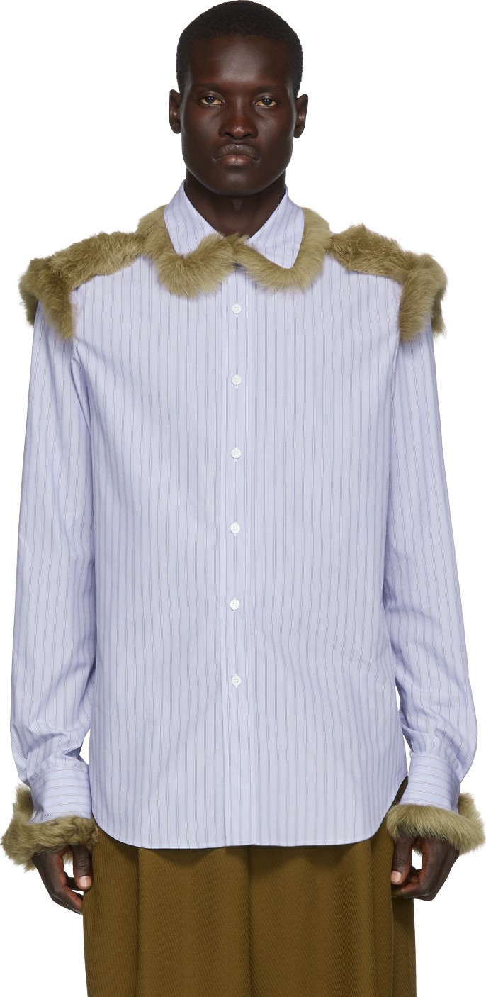 LOEWE Blue Shearling Trim Shirt