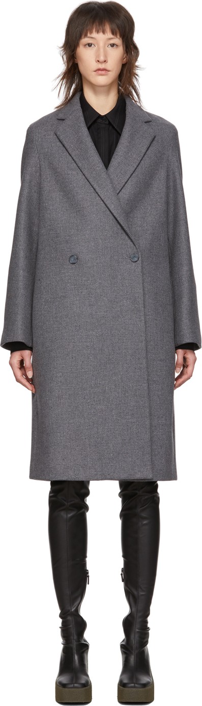 Stella McCartney Grey Wool Double-Breasted Coat