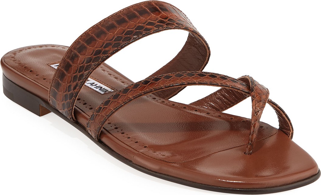 Manolo Blahnik Susa Strappy Snakeskin Slide Sandals