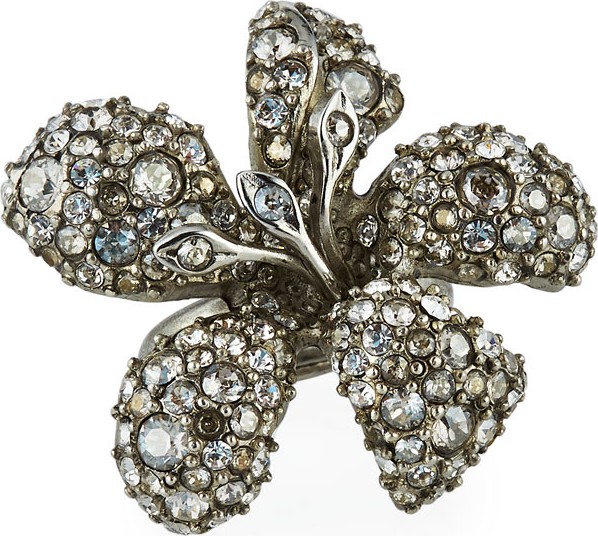 Oscar De La Renta Pave Crystal Flower Ring