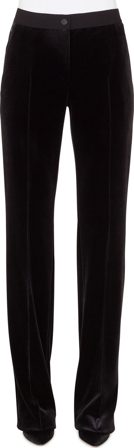 Akris Carl Straight-Leg Velvet Pants w/ Elastic Waistband