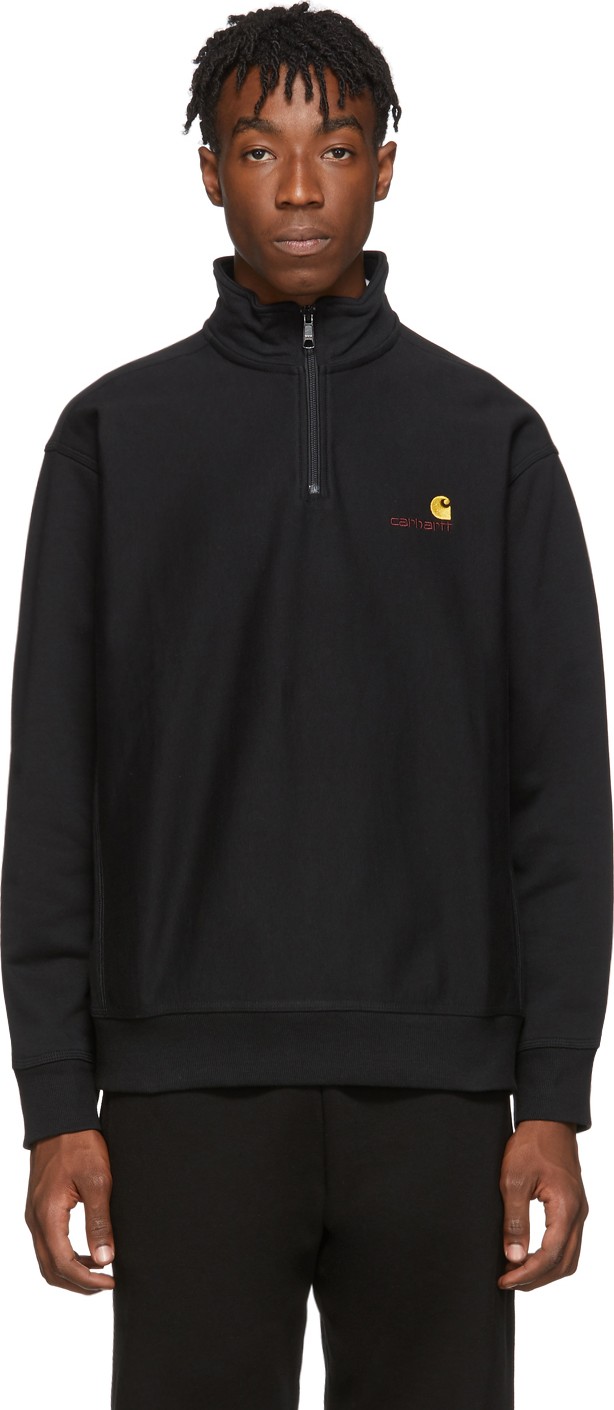 Carhartt Work In Progress Black Half-Zip American Script Sweatshirt
