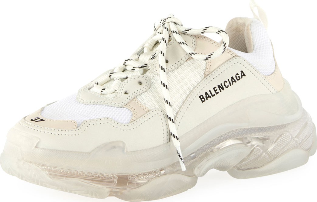 Balenciaga Triple S Air Nylon Sneakers with Logo, Blanc