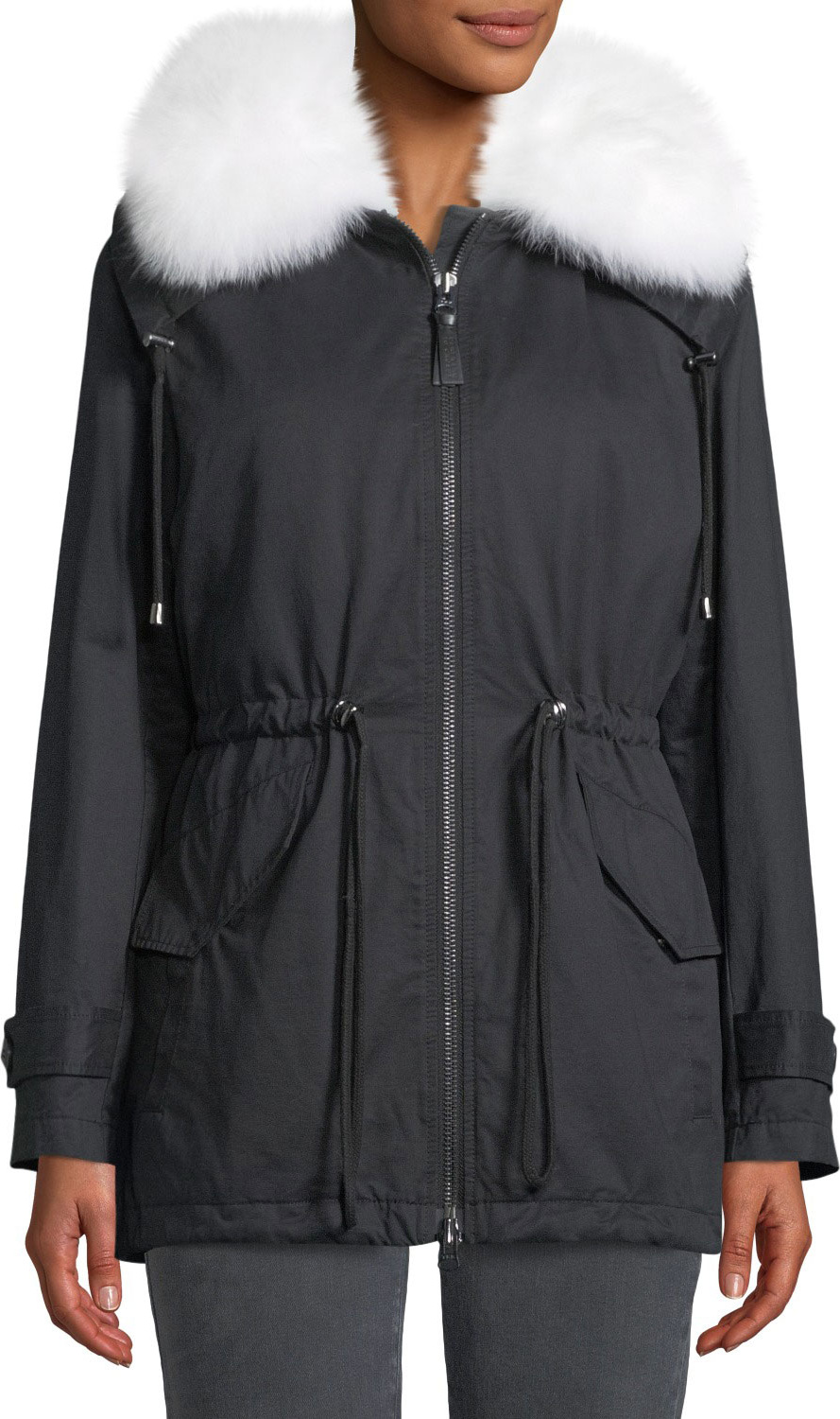 Derek Lam 10 Crosby Oversized Parka Coat w/ Fur Trim