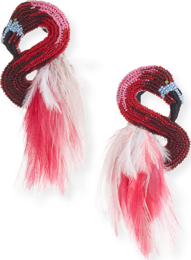 Mignonne Gavigan New York Flamingo Stud Earrings w/ Feathers