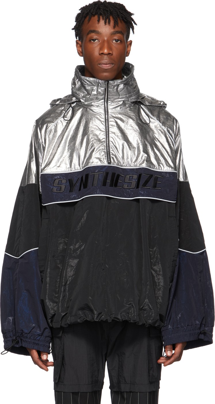 Juun.J Black & Silver Half-Zip Hooded Jacket