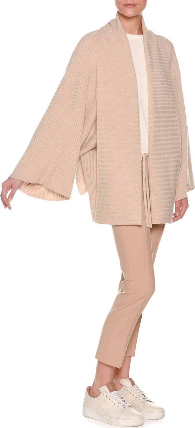 Agnona Mixed-Rib Tie-Front Cashmere Kimono Cardigan