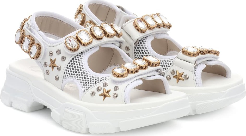 Gucci Embellished leather and mesh sandals