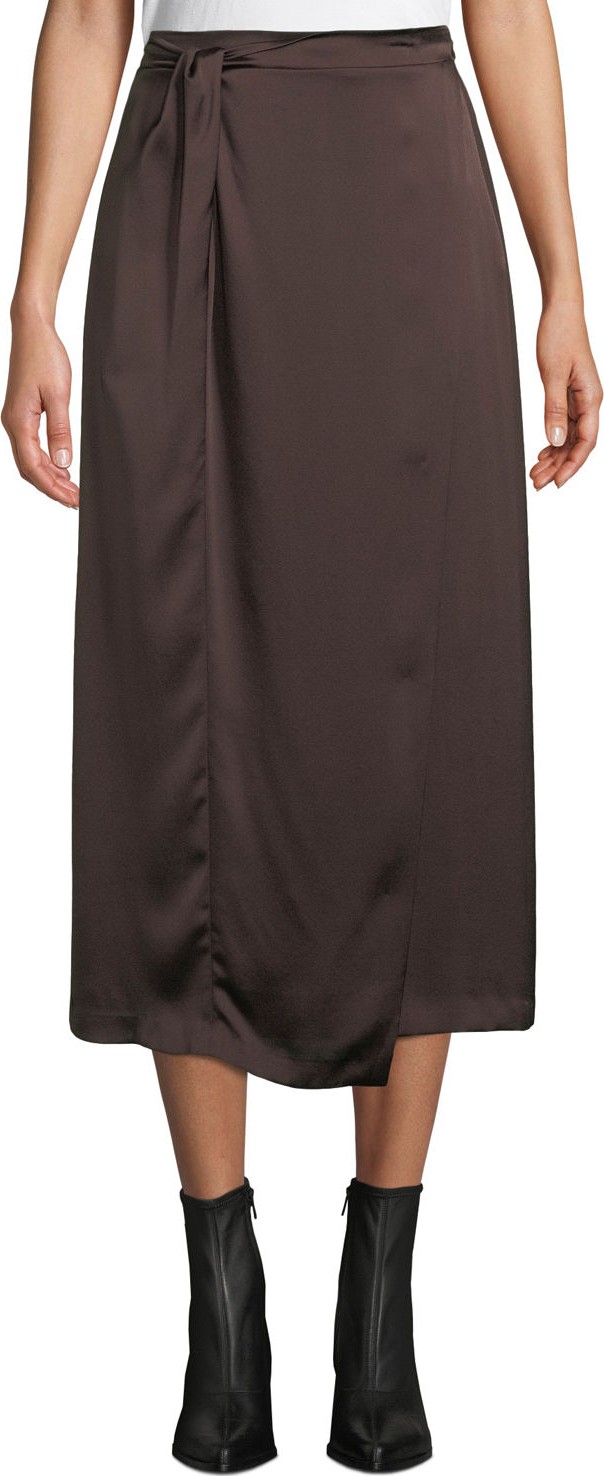 Vince Paneled Knot-Front Silk Midi Skirt