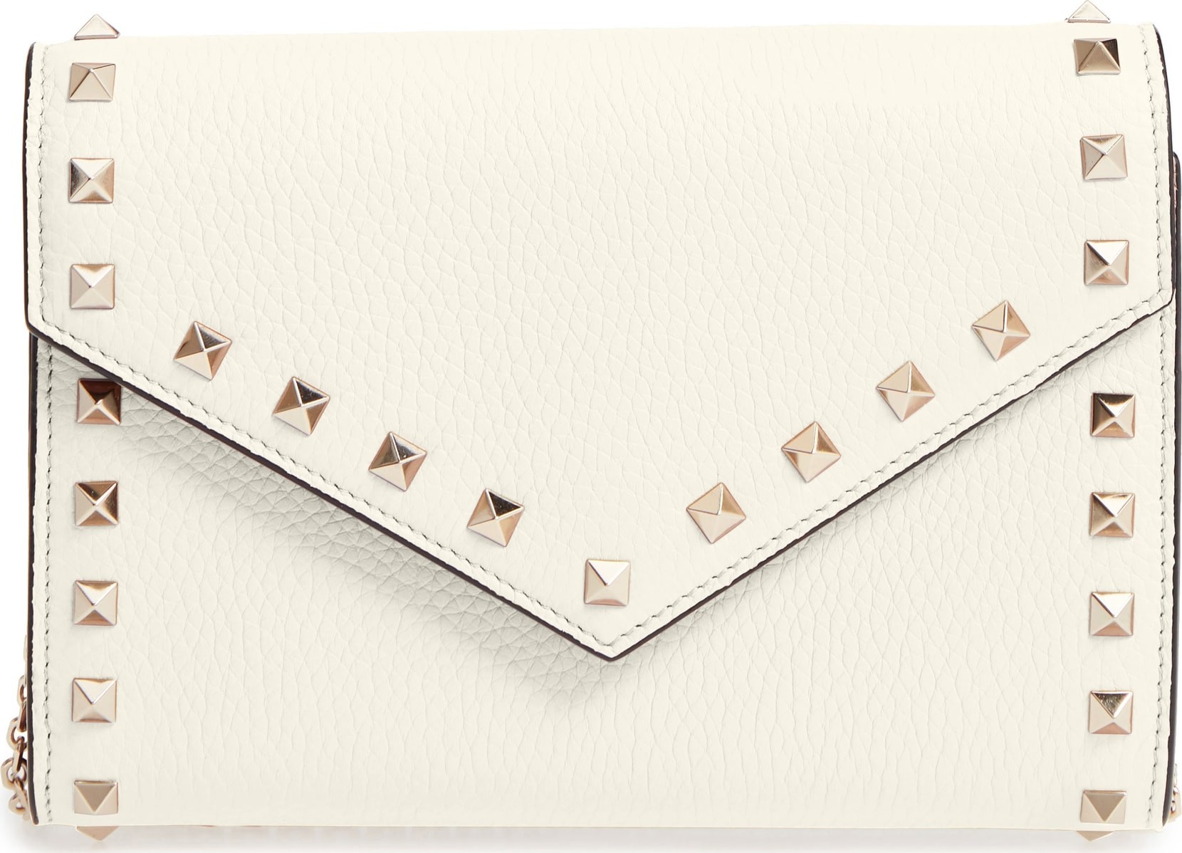 Valentino Rocktstud V-Flap Calfskin Leather Wallet on a Chain