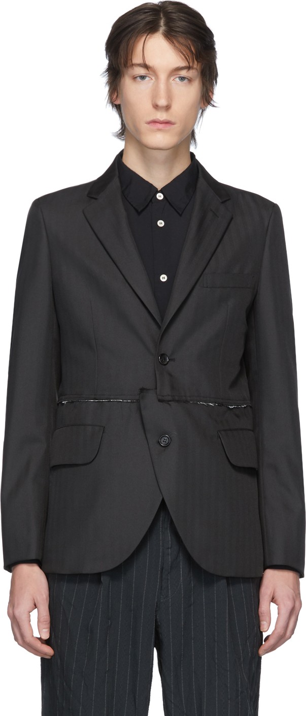 Comme des Garçons Homme Deux Black Herringbone Unraveled Blazer